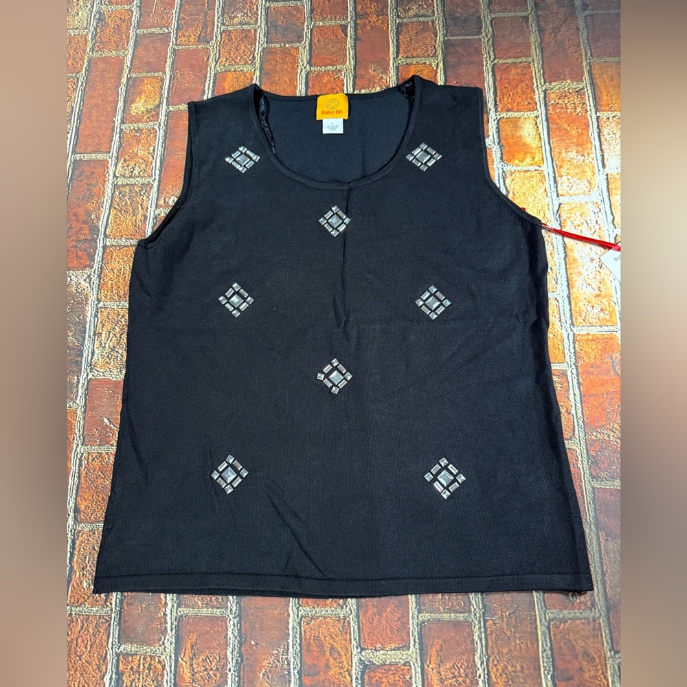 Ruby Rd. Black Tank Top with Geometric Silver Details